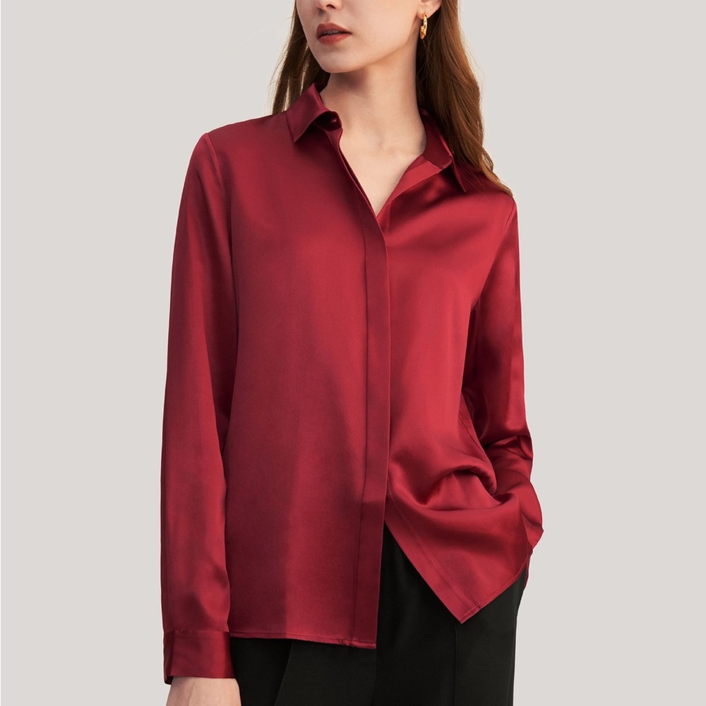 Lily Silk Basic Concealed Placket Silk Shirt Blou… - image 2